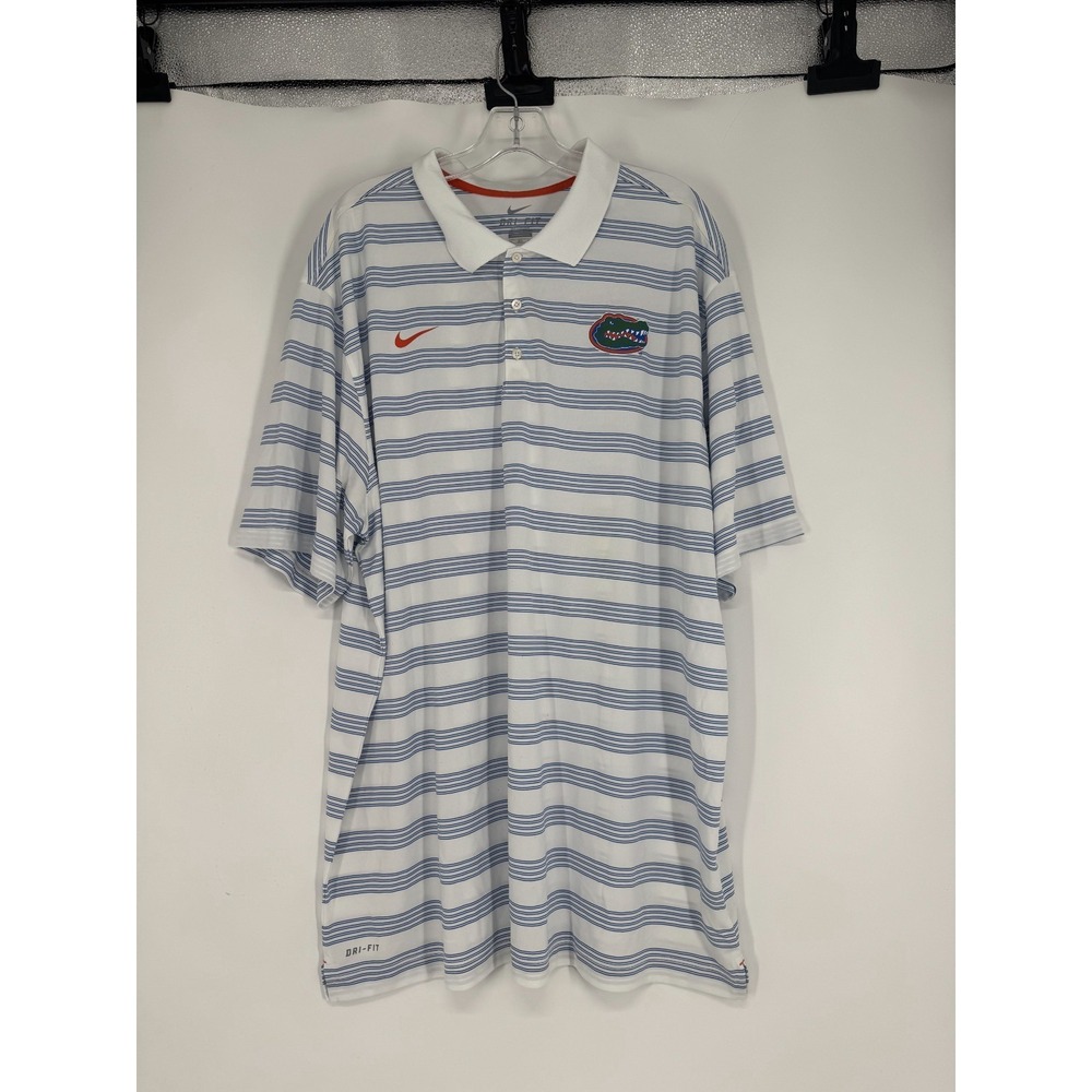 Nike Florida Gators Polo Shirt Golf 3XL White Blue Striped Performance Dri FIT